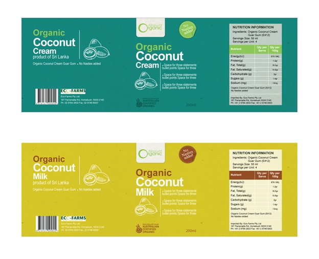 two different packaging designs for organic coconut milk