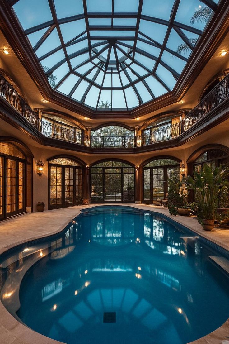 a large indoor swimming pool in the middle of a house