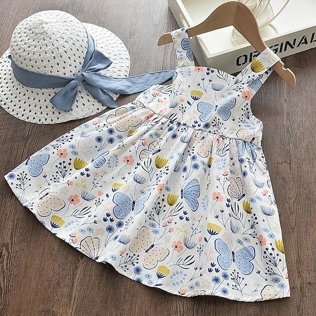 Kids Toddler Little Girls' Dress Plants Flower Birthday Bow Print Pink Knee-length Sleeveless Sweet Dresses Thanksgiving Summer Regular Fit 2-6 Years 2023 - US $22.99 Baby Princess Dress, Kids Costumes Girls, Costumes Kids, Princess Dresses, Flower Butterfly, Printed Cotton Dress, Baby Princess, Boys Fashion