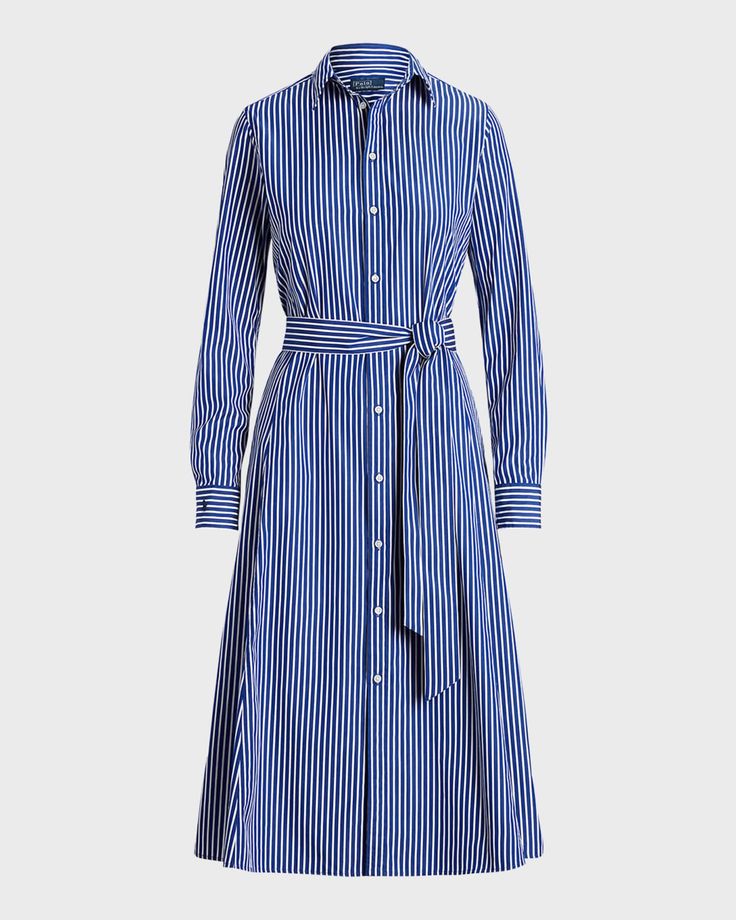 Preppy Capsule Wardrobe, Petite Summer Dresses, Adrette Outfits, Designer Ralph Lauren, Capsule Wardrobe Essentials, Cotton Shirt Dress, Striped Shirt Dress, Ralph Lauren Long Sleeve, Women Midi