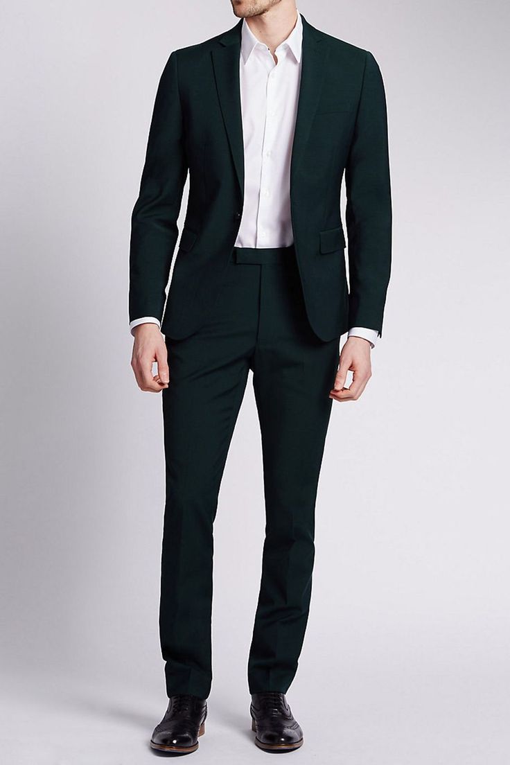 Green slim fit suit, [i]£129.[/i] [link url="http://www.marksandspencer.com/green-modern-slim-fit-suit/p/ds3855d83b27f166e15b3b20f90bb4115b?image=SD_03_T15_1959_J0_X_EC_90&color=GREEN&prevPage=srp"]marksandspencer.com[/link] Green Suit Men, Formal Suits Men, Stylish Mens Suits, Black And White Suit, Black Suit Men, Mens Business Casual Outfits, Modern Suits, Formal Men Outfit, Classy Suits