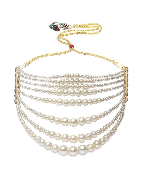 This jewellery set consists of a chocker necklace and a pair of earringsGold-plated necklace, has white beaded detail, and is secured with a drawstring closureA pair of matching earrings, each secured with a post and back closure Size & Fit Necklace Length: 20.5 cmWidth 10.5 cmEarring Length: 2.5 cm Width: 2.5 cm Material & Care Material: AlloyPlated: Gold-PlatedStone type: KundanCare InstructionsWipe your jewellery with a soft cloth after every useAlways store your jewellery in a flat box to avoid accidental scratchesKeep sprays and perfumes away from your jewelleryDo not soak your jewellery in waterClean your jewellery using a soft brush, dipped in jewellery cleaning solution only Dispatch within 7 days White Metal Pearl Choker Necklace, White Metal Jewelry With Silver Beads, Adjustable Beaded Chain Pearl Choker, Adjustable Beaded Pearl Choker Necklace, Adjustable Beaded Pearl Choker, White Metal Beaded Necklaces With Beaded Chain, White Metal Pearl Drop Necklaces, White Beaded Chain Choker Jewelry, Adjustable Pearl Necklaces With Silver Beads