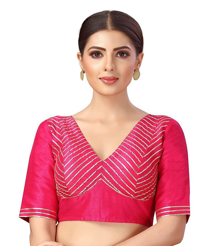 Beautiful Silk V-Neck Saree Blouse With Embroidered Pattern. Care Instructions: Hand Wash Only Fit Type: Regular This blouse is fully stitched and ready to wear with ample margins inside. It is embroidered with golden gota lace Soft silky polyester fabric used to make this blouse It opens from the back and is lined It has a V neck and is padded PRODUCT DETAILS Auction For: 1 Blouse Color: As shown in the picture Condition: New Saree fabric : Poly Silk Washing Instructions: Dry Clean Only Occasions: Wedding Wear, Party Wear, Festive Wear, Durga Puja, Indian Wear, Sangeet Wear, Bridal Wear, Chrismas Day, Mothers Day, Haldi Wear. NOTE *Actual color may vary slightly from your monitor. *We dispatch the product within 5 days after Confirmation of Payment Received. *Payment accept through PayPal Designer Saree Blouse, Sari Design, New Saree, Traditional Blouse Designs, Indian Wedding Wear, Party Kleidung, Durga Puja, Festive Wear, Readymade Blouse