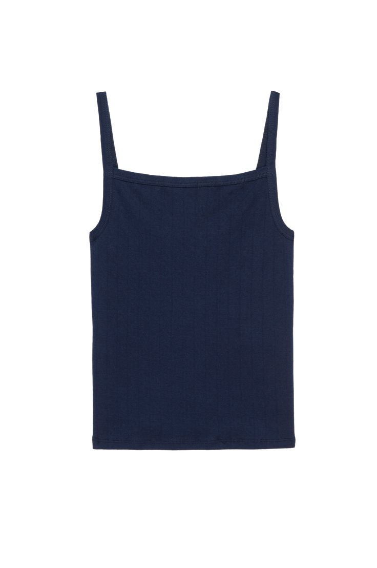 The Pointelle Square Neck Tank is crafted with 100% Organic Cotton, featuring a square neck and slim fit. Made in Los Angeles Fitted Tank Top With Straight Neckline In Solid Color, Fitted Tank Top With Straight Neckline, Chic Cotton Tops With Straight Neckline, Chic Top With Seamless Straight Neckline, Chic Seamless Top With Straight Neckline, Fitted Seamless Tops With Straight Neckline, Classic Fitted Summer Camisole, Summer Tops With Adjustable Straps And Straight Neckline, Classic Fitted Cami Top