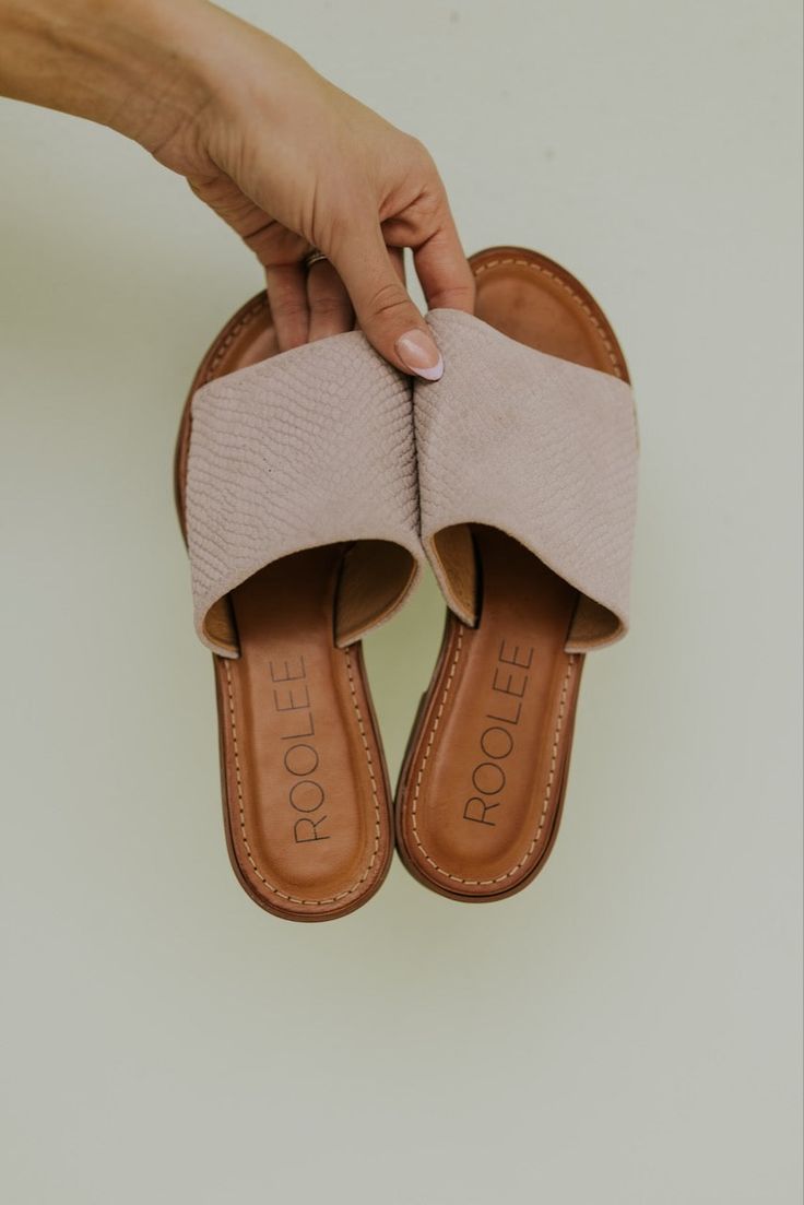 Comfortable Sandals - Women's Shoes | ROOLEE Adjustable Leather Mules With Cushioned Footbed, Beige Leather Cushioned Footbed Sandals, Beige Leather Sandals With Cushioned Footbed, Beige Leather Footbed Sandals With Cushioned Sole, Beige Leather Wedge Sandals With Textured Sole, Beige Leather Sandals With Textured Sole, Leather Open Toe Flip Flops With Ortholite Insole, Leather Footbed Sandals With Textured Sole For Beach, Beige Leather Slip-on Footbed Sandals