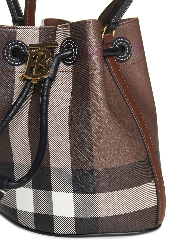 >polyurethane, 55% Synthetic->polyester, 25% Natural (veg)->cotton, 20% | Burberry Women's Tb Bucket Bag in Brown | SS24 Bucket Shoulder Bag In Coated Canvas For Shopping, Shopping Bucket Shoulder Bag In Coated Canvas, Designer Shoulder Bag With Leather Trim, Designer Coated Canvas Satchel Bucket Bag, Coated Canvas Pouch Bag, Bucket Bags In Coated Canvas, Brown Coated Canvas Bucket Bag With Leather Trim, Brown Coated Canvas Bucket Bag, Trendy Bags With Detachable Strap And Coated Canvas