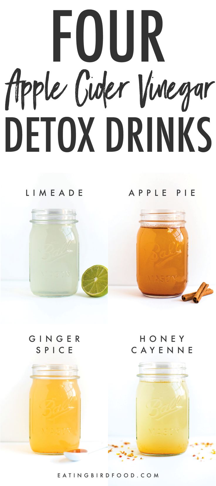 Apple cider vinegar detox drinks you’ll actually enjoy drinking. Four flavors including: Limeade, Ginger Spice, Honey Cayenne and Apple Pie. Apple Cider Vinegar Drink Recipes, Vinegar Drink, Apple Cider Vinegar Detox Drink, Vinegar Drinks, Plat Vegan, Apple Cider Vinegar Detox, Apple Cider Vinegar Drink, Smoothie Detox, Ginger Spice