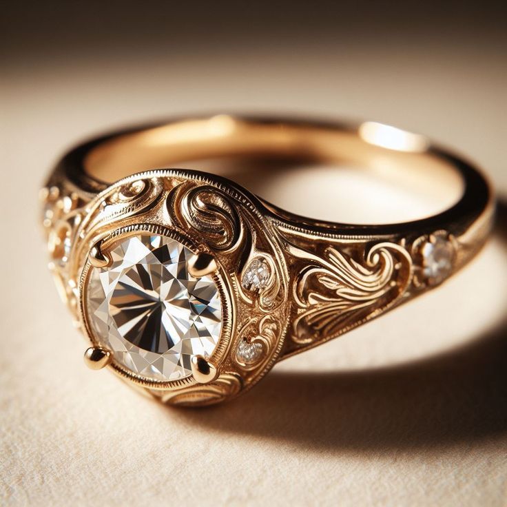 a gold ring with a diamond in the center