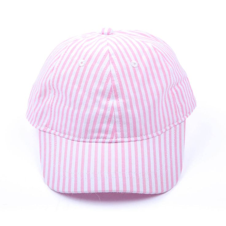 This Stripe Kids Hat is the perfect way to keep your little one from getting too much sun while still letting them have some fun! With UPF 50+ protection, this cap helps ensure your toddler stays safe in the sun. Available in pink and light blue to suit your styles, you can personalize it with a monogram for that extra special touch. Adjustable Pink Sun Hat With Uv Protection, Trendy Pink Adjustable Sun Hat, Adjustable Pink Casual Sun Hat, Casual Pink Sun Hat With Adjustable Fit, Casual Adjustable Pink Sun Hat, Casual Pink Adjustable Sun Hat, Summer Hats With Uv Protection For Playtime, Spring Cotton Snapback Hat For Beach, Playful Adjustable Hats With Upf 50+