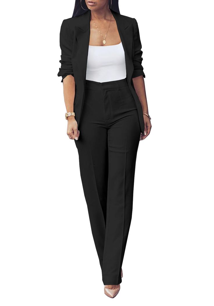 PRICES MAY VARY. Feature: 2 piece blazer set for women with pants, long sleeve,lapel collar,open front. Occasion: Suitable for daily, vacation, graduation party, work, office, out going and so on. Fashion design for every age group, makes you feel charing and attractive. Dressy Pant Suits, How To Look Expensive, Outfits Dressy, Dressy Pants, Ageless Style, Blazer Set, Long Sleeve Blazers, Slim Fit Pants, Professional Outfits