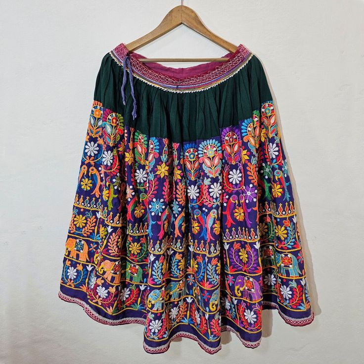 Old Banjara Boho Kuchi Rabari Tribal Multicolor Embroidery Ethnic Flared Skirt Belly Dancing Outfit, Rabari Embroidery, Dancing Outfit, Embroidery Lehenga, Multicolor Embroidery, Belly Dance Outfit, Belly Dancing, Flared Skirt, Dance Outfits