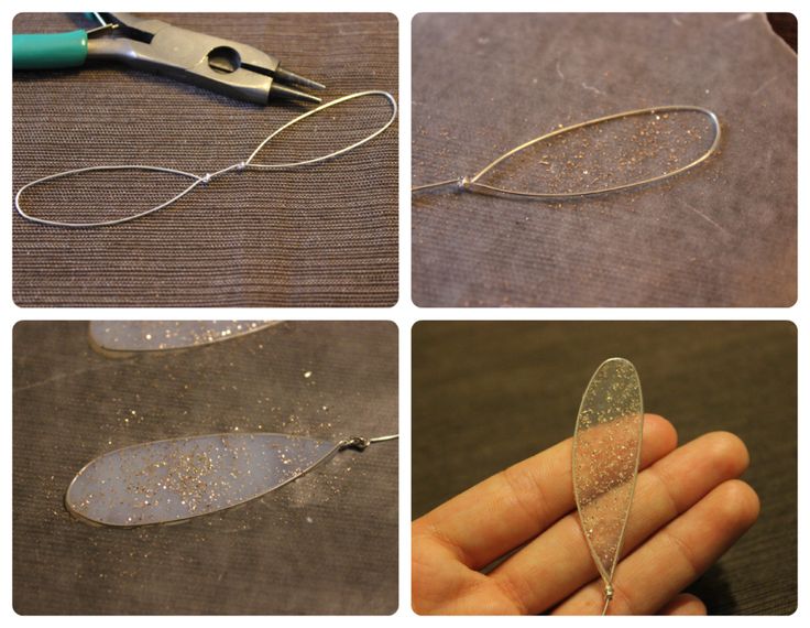 four different pictures showing the process of making an ornament with wire and beads