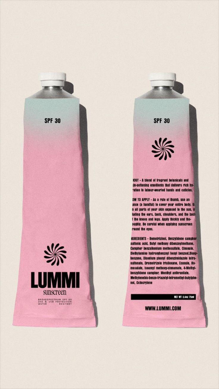 two pink and white packages with black writing on them, one is for lummi