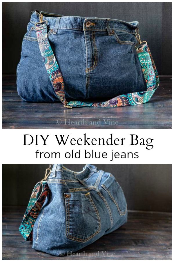 an old jeans purse with the words diy weekender bag from old blue jeans