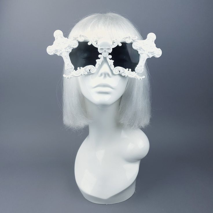 Hand-decorated white filigree ornate sunglasses. Decorated with hand moulded filigree, skull & crosses. They are UV400 & unisex. You can get these sunglasses in different coloured filigree! Currently my list is: Black White Red Silver (£5 extra) Gold (£5 extra) Yellow Orange Green Pink Pastel Pink Blue Pastel Blue HOWEVER most of my sunglasses base is red, white or black at this time. Just message me BEFORE the checkout to ask if i can change the colour! The filigree sunglasses are made White Festival Sunglasses For Summer, White Sunglasses For Summer Festival, Elegant White Plastic Sunglasses, Summer Festival White Sunglasses, White Tinted Festival Sunglasses, Vintage White Party Sunglasses, Skull Filigree, Sunglasses Decorated, Dark Beauty Magazine