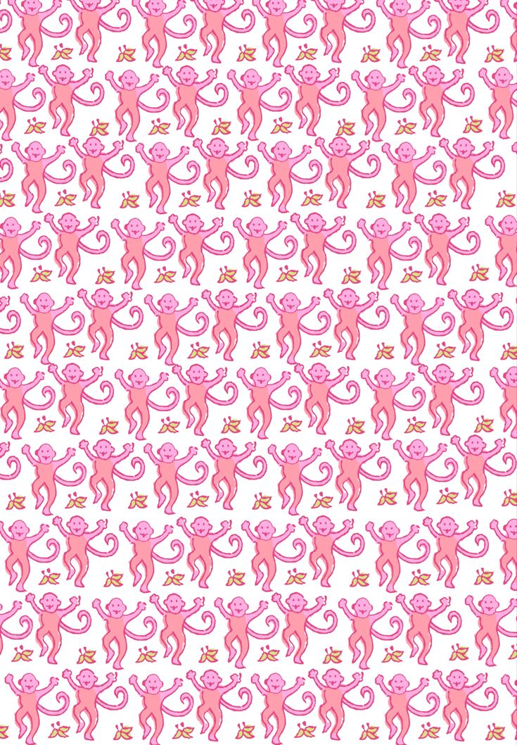 pink monkeys on white fabric with stars and swirls in the backgroung