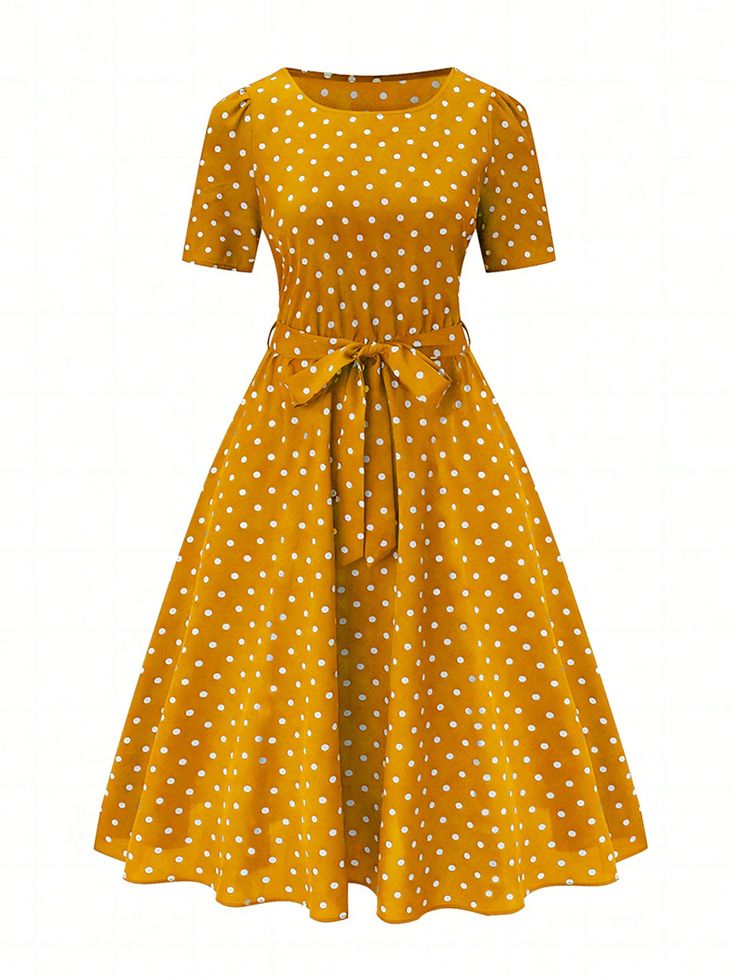 Women Summer Polka Dot Printed Round Neck Short Sleeve Floor-Length Elegant And Fashionable Dress Maxi Women Outfit Multicolor Casual  Short Sleeve Woven Fabric Geometric,Polka Dot,All Over Print A Line Non-Stretch  Women Clothing, size features are:Bust: ,Length: ,Sleeve Length: Fashionable Dress, Estilo Hip Hop, Women Midi, Polka Dot Print, Kids Sleepwear, Kids Beachwear, Womens Midi Dresses, Dot Print, Midi Dresses