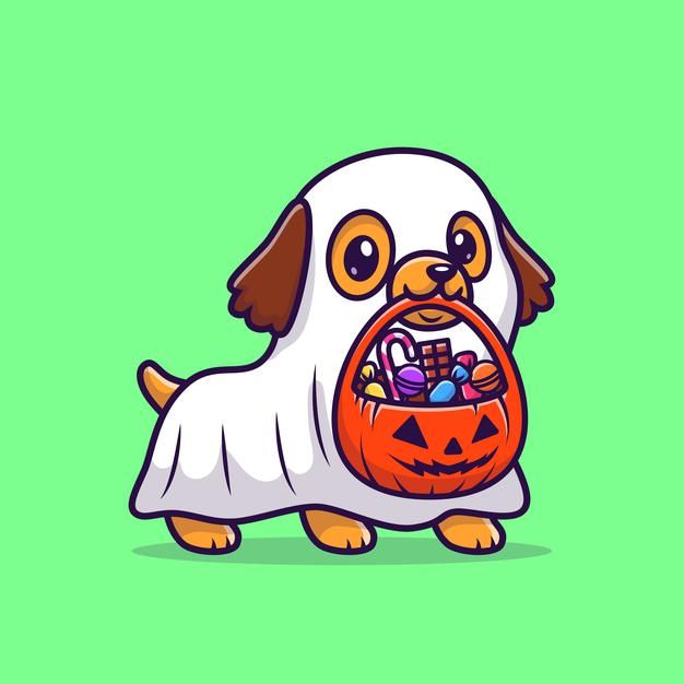 a dog with a trick in its mouth and a bag full of treats on it's back