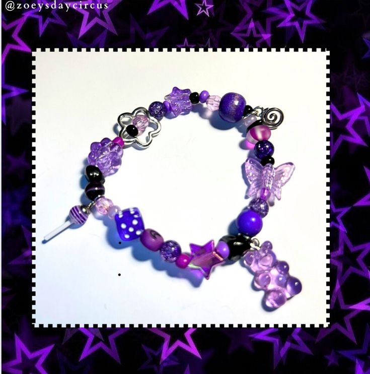 ☠️Stretchy, handmade, and durable! All bracelets are made to order. 💜If ordered with no size request from the buyer, I will bead each bracelet to comfortably fit around a 6-7 inch wrist (average adult wrist size).  💟Feel free to msg me with ANY questions at all!! Y2k Style Beaded Bracelets As Gift, Adjustable Beaded Y2k Jewelry, Cute Purple Charm Bracelet For Friendship, Handmade Adjustable Y2k Beaded Bracelets, Customized Purple Bracelets For Friendship, Cute Purple Jewelry For Friendship, Handmade Y2k Style Bracelets Gift, Purple Beaded Charm Bracelet For Friendship, Adjustable Y2k Style Jewelry With Round Beads