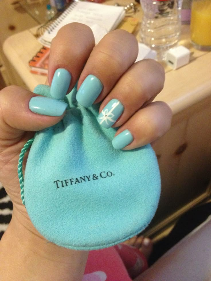 Tiffany nails - want to try this soon. Tiffany Blue Short Nails, Tiffany Nail Color, Breakfast At Tiffany’s Nails, Tiffany Blue Toe Nails, Tiffany Color Nails, Tiffany Blue Nails Short, Tiffany Inspired Nails, Tiffany Blue Gel Nails, Tiffany Blue Chrome Nails