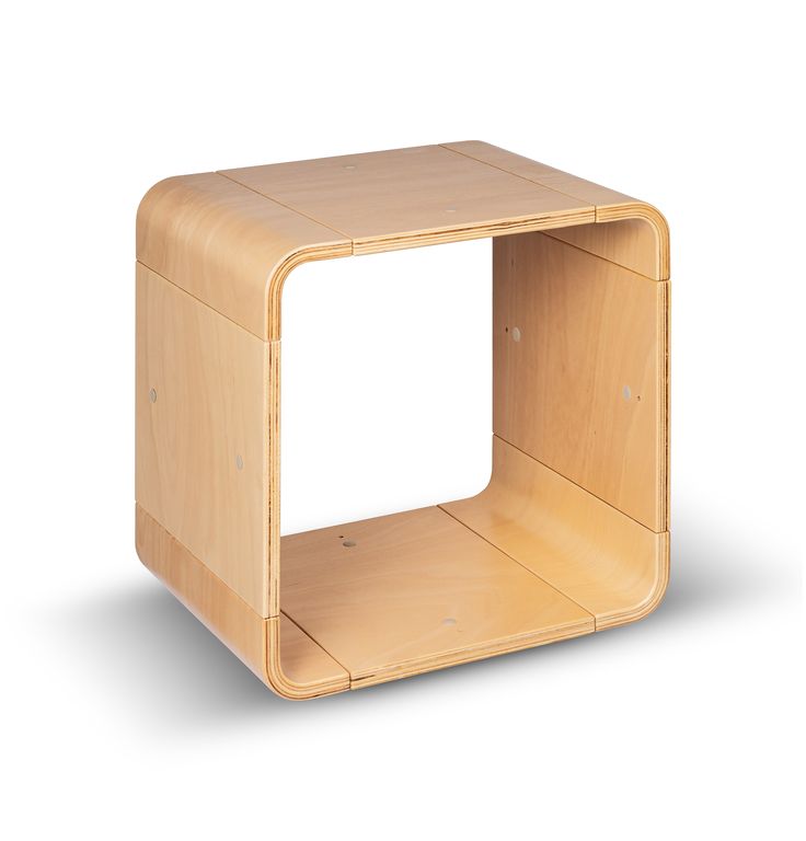 a wooden cube shaped object on a white background