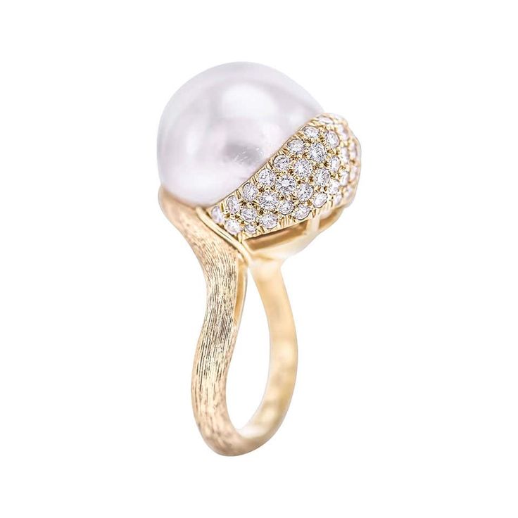 Henry Dunay Pearl Diamond Sabi Ring For Sale at 1stDibs Swirl Diamond Ring, Blue Sapphire Diamond Ring, Pearl And Diamond Ring, Harry Winston, Blue Sapphire Diamond, Textured Ring, Sea Pearl, Bracelet Design, Sapphire Diamond Ring