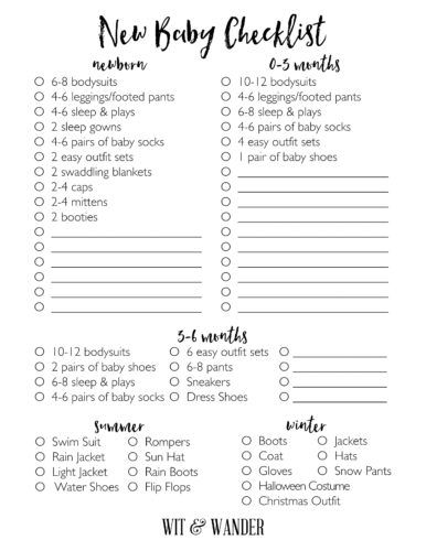 the new baby checklist is shown in black and white