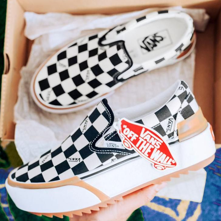 Vans Stacked Platform, Old Skool Stacked Vans Outfit, Vans Outfit Womens Casual, Platform Vans Checkered, Stacked Checkered Vans Outfit, Checkered Vans Platform, Van Checkered Shoes Outfit, Platform Slip On Vans Outfit, Stacked Vans Outfit