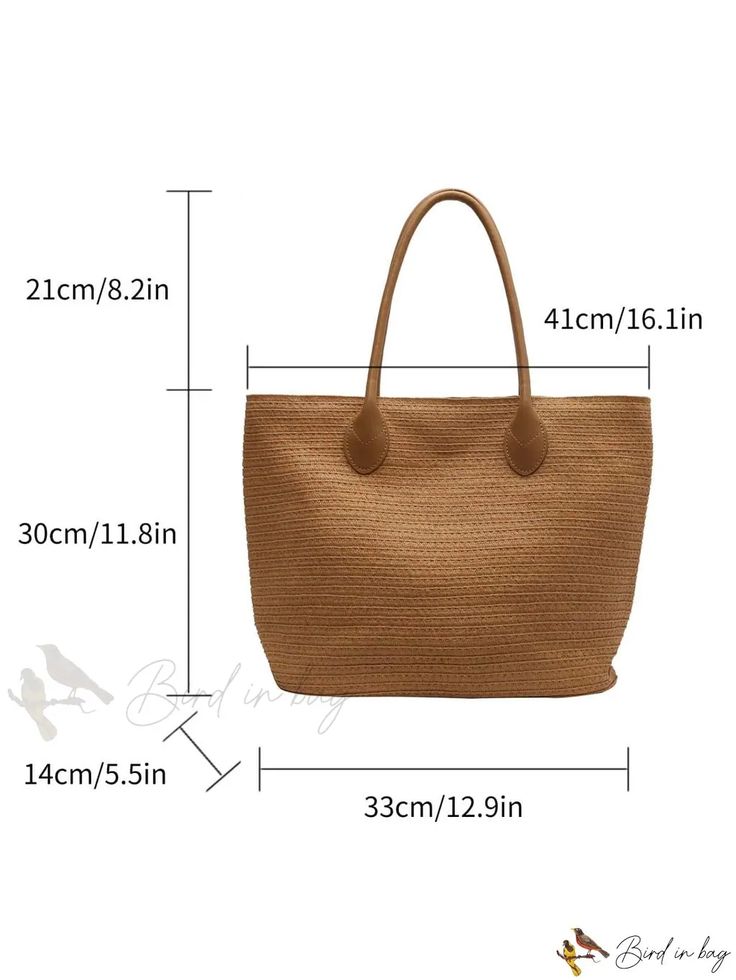 Bird in Bag - Large Beach Tote Shoulder Bag with Straw Accent Trendy Brown Shoulder Bag For Vacation, Casual Everyday Bags For Summer, Trendy Travel Bucket Bag For Vacation, Summer Beach Satchel Bag, Summer Satchel Beach Bag For Daily Use, Trendy Brown Beach Bag For Travel, Casual Brown Straw Bag For Vacation, Trendy Shoulder Bag For Travel And Vacation, Trendy Travel Shoulder Bag For Vacation