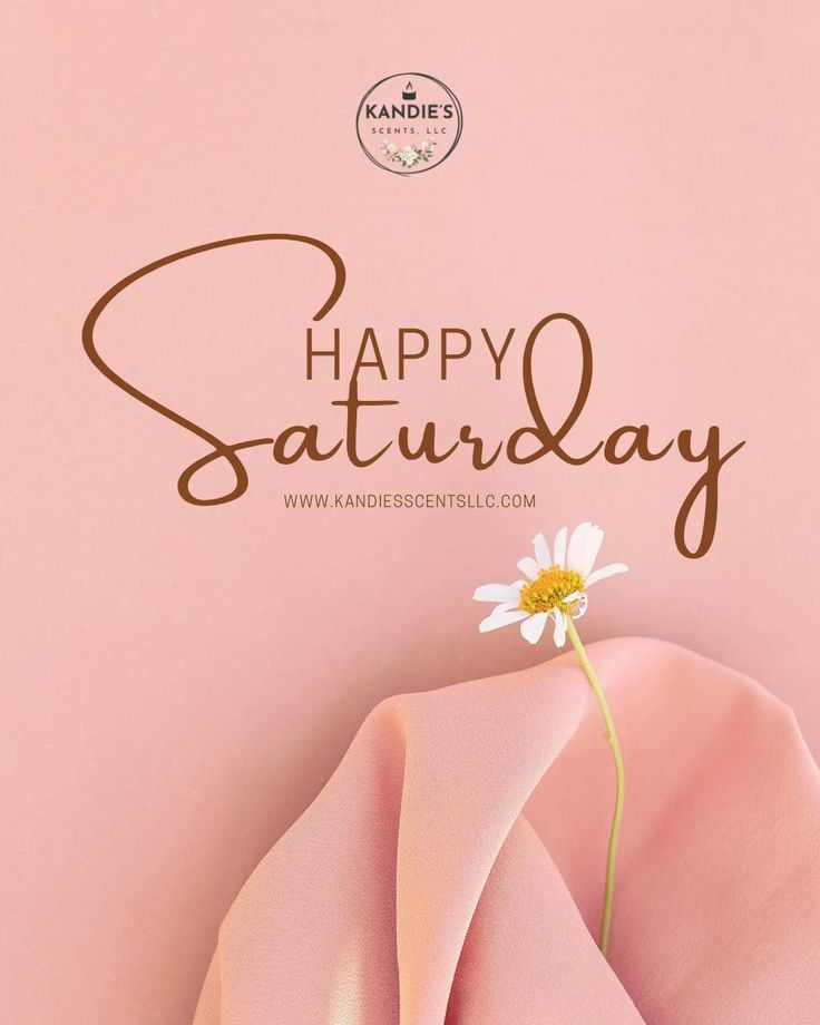 a pink background with a white flower and the words happy saturday