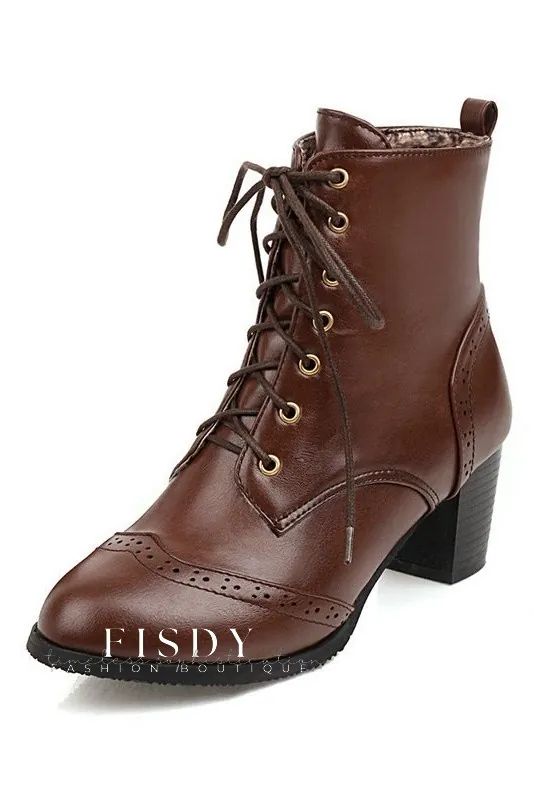 Fisdy - Elegantes botines de tacón grueso con cordones para mujer con suelas antideslizantes huecas Chunky Heel Ankle Boots, Heel Ankle Boots, Lace Up Booties, Womens Ankle Boots, Mode Vintage, Winter Shoes, Short Boots, Heeled Ankle Boots, Lace Boots