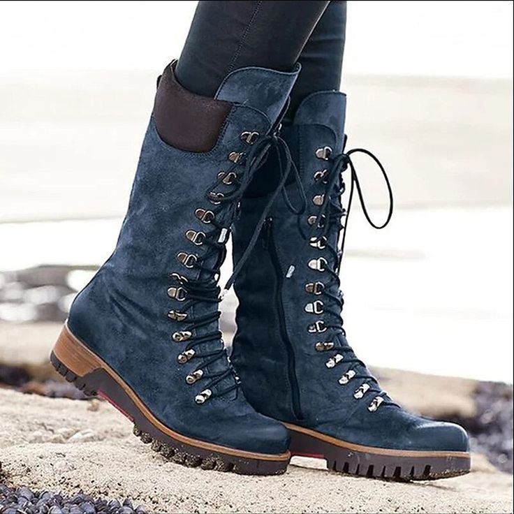 Category:Boots; Upper Materials:PU; Season:Fall,Winter; Heel Type:Chunky Heel,Block Heel; Gender:Women's; Activity:Walking; Toe Shape:Pointed Toe; Type:Mid Calf Boots; Style:Casual,Minimalism,Industrial Style; Heel Height(inch):2-3; Outsole Materials:Rubber; Occasion:Outdoor,Work,Daily; Closure Type:Zipper; Pattern:Solid Color; Listing Date:08/24/2023; Production mode:External procurement; 2024 Trends:Knee High Boots,Combat Boots,Motorcycle Boots,Riding Boots,Plus Size,Biker boots,Mid Calf Boots Botas Western, Punk Shoes, Warm Winter Boots, Popular Boots, Waterproof Snow Boots, Western Boots Women, Platform Ankle Boots, Martin Boots, Motorcycle Boots