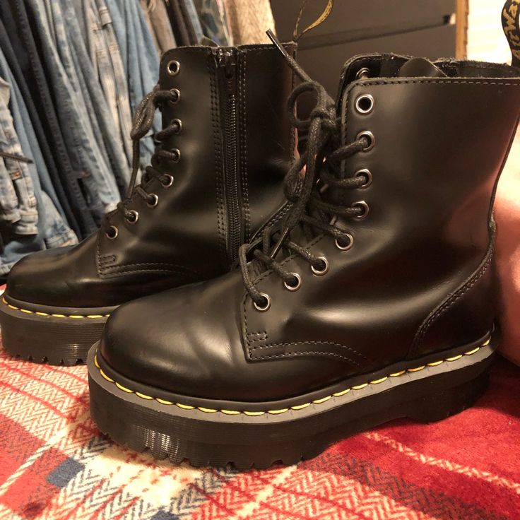 These Are The Dr Marten Jadon Platform Boots, Have Been Worn At Least 5 Times And Have Few Minor Scuffs On Them Which Are Shown On Pictures. Dr Marten Jadon, Jadon Platform Boots, Dr Martens Black, Dr Martens Shoes, Martens Shoes, Platform Boots, Dr. Martens, Let Me Know, Let Me