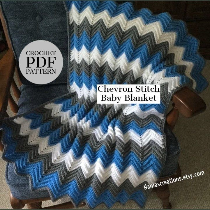 the chevron stitch baby blanket is sitting on a chair