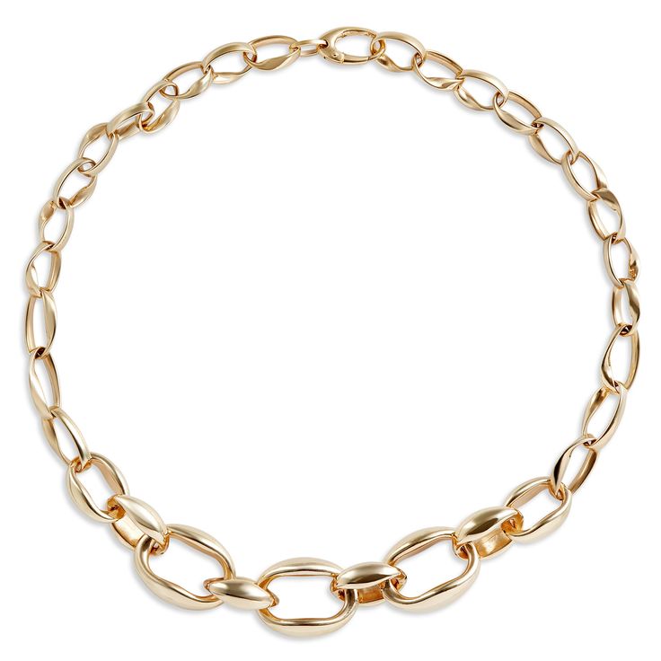 Oval links that defy conformity create an elegant and intriguing look with contours that glow and reflect light and satin touches that provide beautiful contrast. Each link is unique and captivating in its artistry, a perfect testament to the enduring beauty and wearability of yellow gold. Like every piece from our Toscano Collection, this necklace is inspired by a long tradition of Italian jewelry making that paved the way for today’s stunning style and innovation. Luxury Oval Chain Necklace With Polished Finish, Elegant Oval Gold Chain Jewelry, Elegant Oval Yellow Gold Chain Necklace, Formal Oval Chain Necklace, Oval Chain Necklace For Formal Occasions, Contemporary Yellow Gold Oval Jewelry, Contemporary Oval Yellow Gold Jewelry, Modern Oval Gold Chain Necklace, Oval Gold Chain Necklaces For Formal Occasions