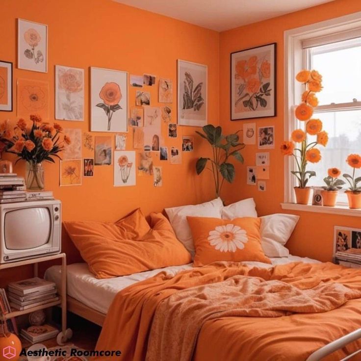 Groovy Vibes 🧡🧡🧡 #groovyroom #groovydecor #roomdecor #roomaesthetic #aestheticroom 70s Aesthetic Bedroom, 70’s Room, Groovy Room Decor, Orange Room Decor, Groovy Bedroom, Retro Aesthetic Room, Groovy Room, 70s Room, Farm Room