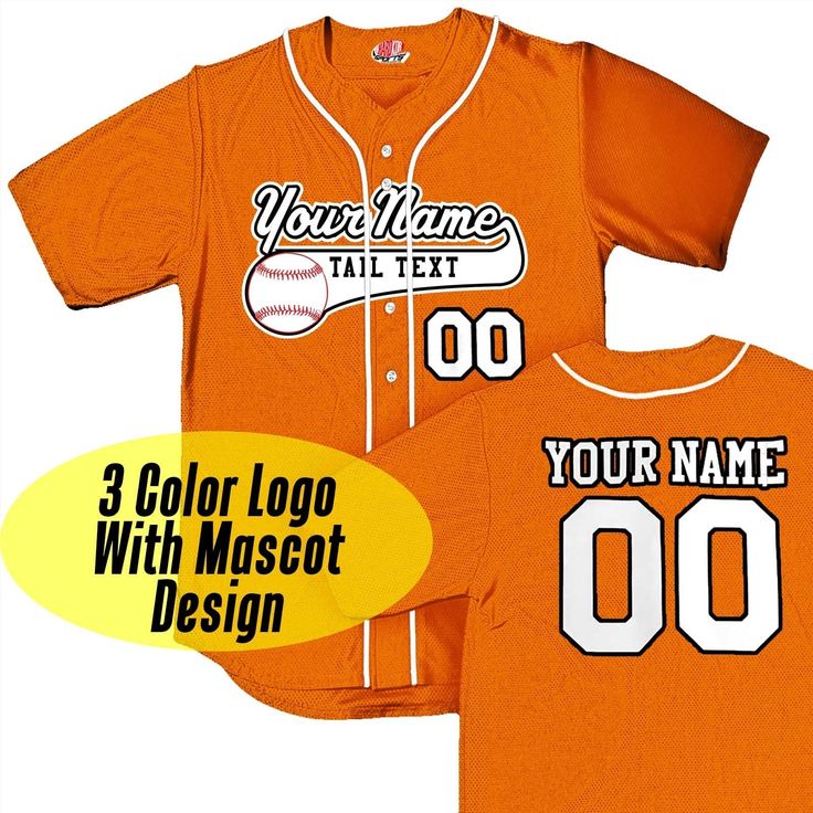 Craft your own custom fan gear with our Custom Orange Baseball Jersey, complete with White Piping. Personalize it with your team's name as a Baseball Logo, player name, and numbers for a truly unique look. This classic traditional Professional Grade full button piped jersey is made of comfortable and breathable mid weight moisture wicking stretch mesh material. Features include an authentic sewn-on braid and extra wide spacing on the front between the upper buttons to fit a large team logo, incl Custom Team-colored Jersey With Team Logo, Customizable Team-colored Jersey With Logo, Customizable Collegiate Fan Gear Jersey, Customizable Baseball Jersey With Collar For Fans, Collegiate Baseball Jersey With Name Print For Game Day, Varsity Baseball Jersey With Team Name For Fans, Collegiate Baseball Jersey For Customization, Collegiate Cotton Jersey With Team Name, Team Name Jersey With Baseball Collar For Events