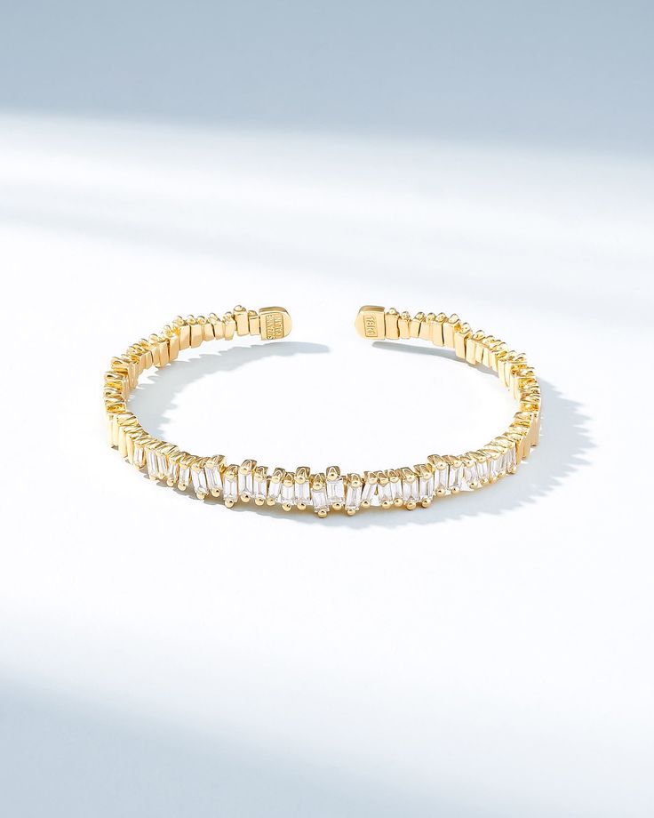 Suzanne Kalan Bold Reborn Diamond Bangle in 18k yellow gold Baguette Diamond Bangle, Baguette Jewelry, Pave Bangle, Open Bangle Bracelet, Pandora Rings, Open Bangle, Vs Diamond, Baguette Cut Diamond, Diamond Bangle