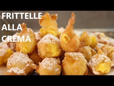 frittelle alla creme with powdered sugar on top and the words frittelle alla creme above it