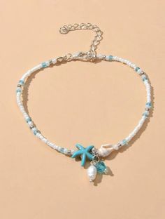 Show off your love for the beach with this beautiful beaded starfish anklet. Blue Starfish Charm Anklet For Summer, Blue Summer Anklets With Starfish Charm, Blue Anklet With Starfish Charm For Summer, Blue Beaded Starfish Anklet, Trendy Beach Anklets With Tiny Beads, Summer Strand Beaded Bracelets With Starfish Charm, Summer Beaded Bracelet With Starfish Charm, Summer Beaded Strand Bracelets With Starfish Charm, Summer Beaded Strand Bracelet With Starfish Charm