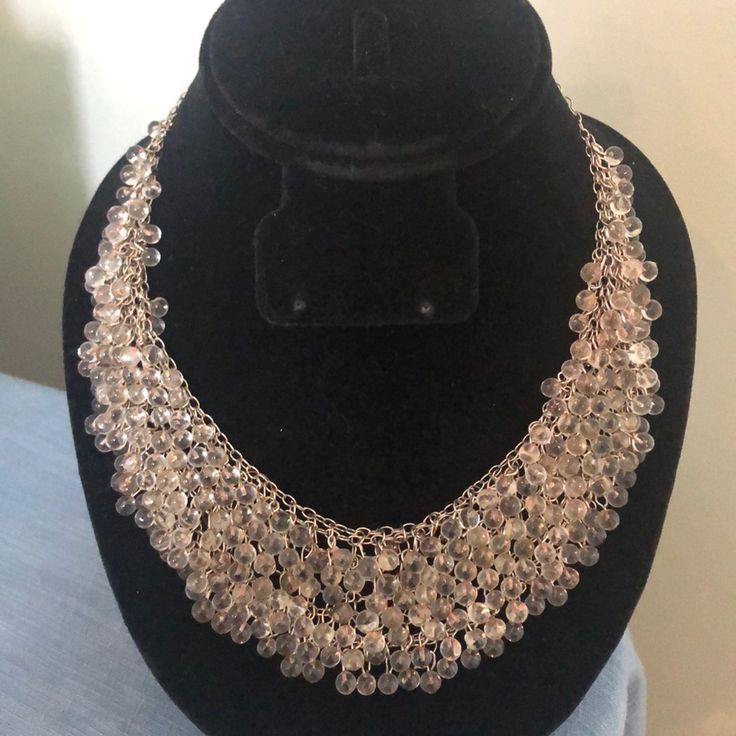 Absolutely Stunning One Of A Kind Bib Style Necklace. Silver Tone With Cascading Glass Beads. I Bought This Unique Beauty In A Nyc Boutique. In Excellent Condition. 17” With Ability To Hook Closure At 15” Or In Between Too.(See Second To Last Last Photo) Beads Are Set Into Amazing Mesh (See Last Photo). This Is A Show Stopper! Truly One Of A Kind! Silver Metal Beaded Necklaces For Party, Silver Crystal Bib Necklaces Costume Jewelry, Silver Metal Beaded Necklace For Party, Silver Necklaces With Round Beads For Party, Silver Crystal Bib Necklace Costume Jewelry, Silver Necklace With Round Beads For Party, Silver Crystal Costume Bib Necklaces, Glamorous Silver Beaded Necklace, Silver Round Beads Jewelry For Party