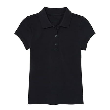 Short Sleeve Stretch Pique Polo Shirt Modern-Fit Design Three-Button Placket Short Sleeves Ribbed Polo Collar & Armbands Double Stitched Hem Imported Materials: 60% Cotton, 35% Polyester, 5% Spandex Care Instructions: Machine Wash Cold Size: S.  Color: Black.  Gender: female.  Age Group: kids. Black Polo Collar Top With Button Closure, Cotton School Tops With Collar, Black Top With Button Closure And Polo Collar, Classic Collared Tops For School, Fitted Casual Polo Shirt For School, Fitted Black Polo Shirt With Buttons, Basic Solid Color Button-up Tops, Basic Solid Color Collared Shirt, Basic Solid Button-up Top