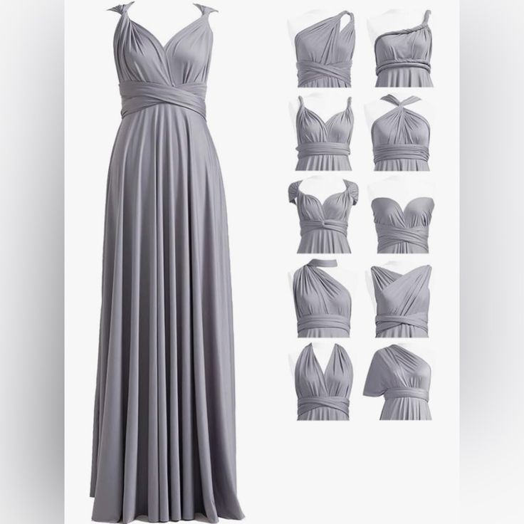 Grey Infinity Dress. Soft Silky Texture. Can Be Worn 72 Ways. Perfect For A Wedding. Very Comfortable And Versatile. Never Worn. Brand New With Tags Short Long Dresses, Convertible Bridesmaid Dress, Multi Way Dress, Kimono Maxi Dress, Striped Shirt Women, Womens Wedding Dresses, Infinity Dress, Formal Dresses For Weddings, Gowns With Sleeves