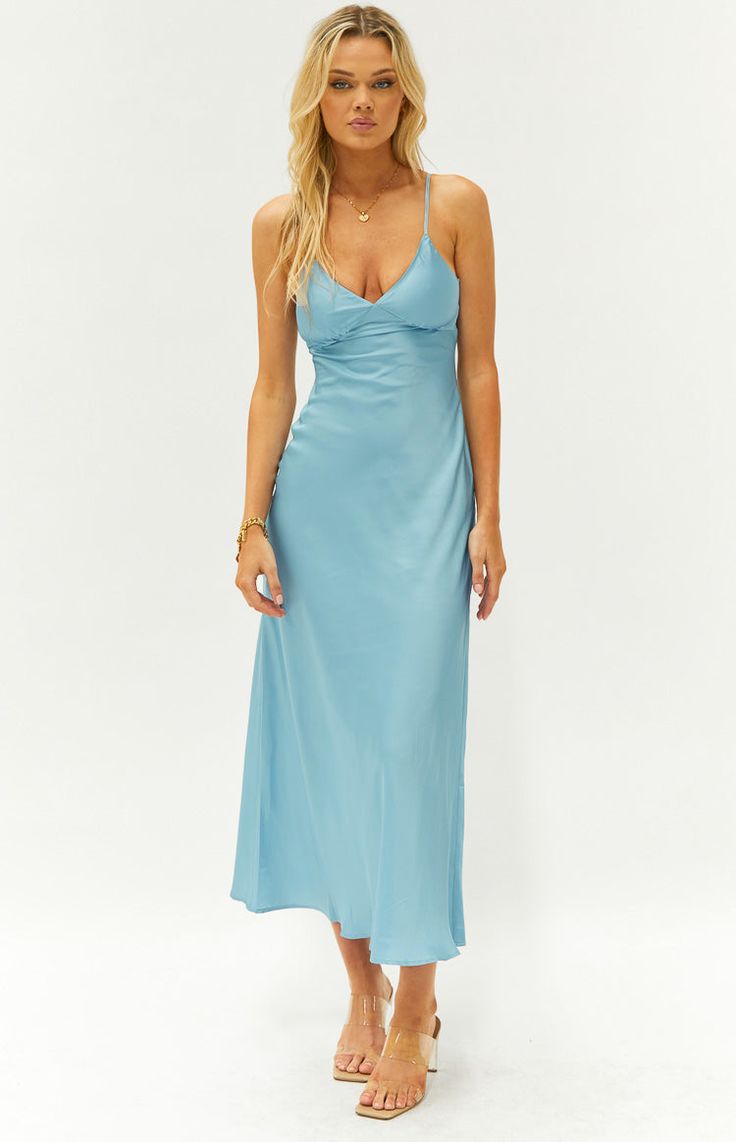 *  Blue Formal Maxi Dress
Look stunning and celebrate a special occasion in style with our Lissandra Blue Formal Maxi Dress! Crafted with elegance in mind, this formal dress () is perfect for your next fancy event or graduation - adding some elegant jewellery () and a pair of heels () will take it to the next level!

Maxi length
Satin material
Adjustable shoulder straps
Flowy fit
Cups are lined - everything else is unlined
Invisiable side zipper
Hook and eye closure
Light weight material
Slight Elegant Light Blue Midi Dress For Prom, Blue Sweetheart Neckline Midi Dress For Bridesmaid, Blue Midi Dress With Ruched Bodice For Formal Occasions, Formal Blue Midi Dress With Ruched Bodice, Chic Blue Midi Dress With Sweetheart Neckline, Chic Blue Maxi Dress With Sweetheart Neckline, Chic Light Blue Midi Dress For Prom, Blue Midi Bridesmaid Dress For Prom Season, Blue Midi Dress For Bridesmaid Prom Season