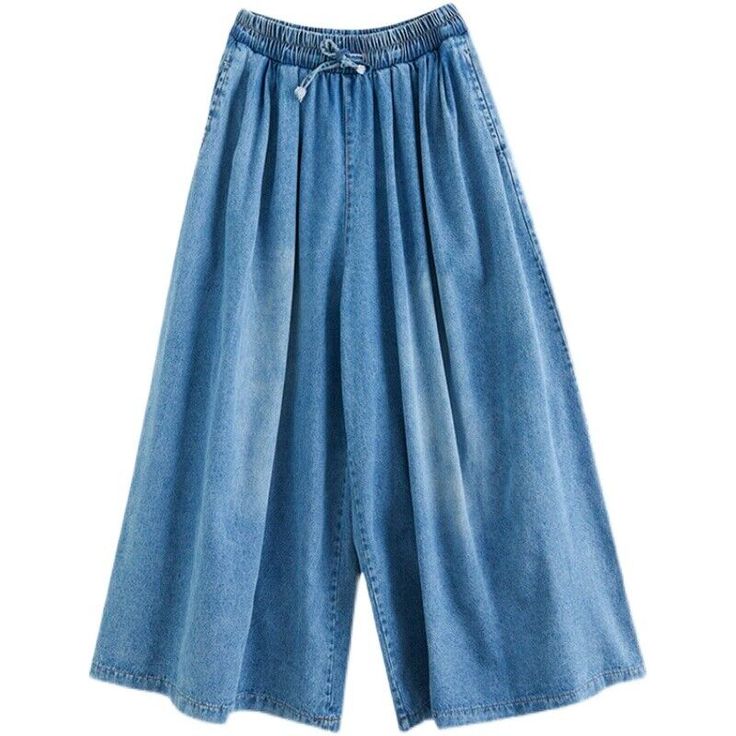 Denim Blue Cotton Wide-leg Pants, Hippie Wide-leg Denim Bottoms, Wide-leg Jeans With Elastic Waistband And Loosely Fitted Hips, Loosely Fitted Denim Wide-leg Pants, Denim Blue Wide-leg Pants With Elastic Waistband, Jeans Female, Female Streetwear, Jeans Streetwear, Drawstring Jeans