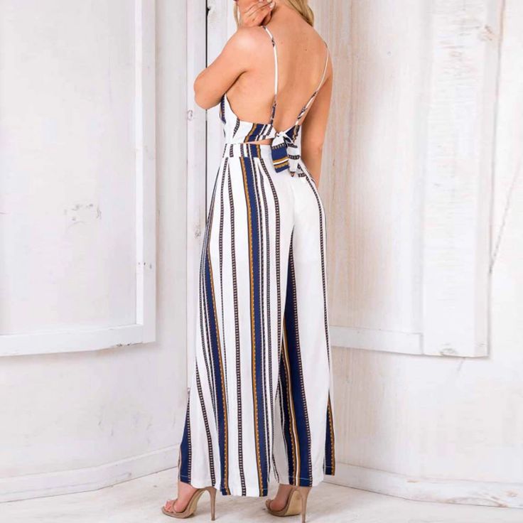 FREE SHIPPING bodysuit Women Summer Sleeveless Strip Jumpsuit Print Strappy Holiday Long Playsuits Trouser Fashion 2019 dropship JKP2001 Striped V-neck Jumpsuits And Rompers For Summer, Non-stretch Wide Leg Jumpsuits And Rompers For Beach, Non-stretch Wide Leg Jumpsuits For Beach, Non-stretch Wide Leg Jumpsuits And Rompers For Summer, White Backless Jumpsuit For Summer, Non-stretch Overall Jumpsuits And Rompers For Beach, Bohemian Non-stretch Jumpsuits And Rompers For Vacation, Non-stretch Overalls And Rompers For The Beach, Summer White Backless Jumpsuits And Rompers