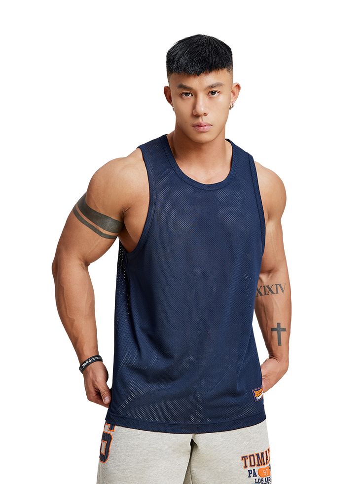 Key features: - Breathable mesh fabric (100% Polyester, 150G ±5%g/m²) - Moisture-wicking technology - Athletic fit with sleeveless design for maximum mobility - Lightweight and skin-friendly - Versatile for layering or solo wear - Machine washable for easy care Model Information: Height 174 cm, Weight 72 kg, Wearing size L Experience the perfect blend of style, comfort, and performance with our Athletic Mesh Tank Top - your new go-to for all your active pursuits. Compressive Sports Tank Top, Blue Compressive Sporty Tank Top, 4-way Stretch Nylon Workout Tank Top, Nylon Gym Tank Top With 4-way Stretch, Blue Moisture-wicking Sportswear Tank Top, Mesh Tank Top, Angel Dress, High Intensity Workout, Mesh Material