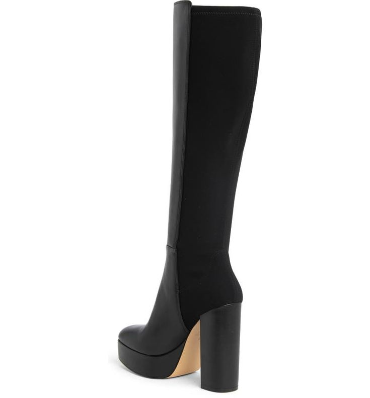 Knee-high Chunky Platform Heeled Boots For Winter, Winter Chunky Platform Knee-high Heeled Boots, Leather Chunky Platform Knee-high Boots For Fall, Winter Platform Knee-high Boots With Block Heel, Trendy Winter Platform Knee-high Boots, Chic Knee-high Synthetic Platform Boots, Knee-high Platform Boots With Lug Sole For Work, Winter Platform Boots Of Medium Width, Fall Leather Knee-high Boots With Chunky Platform