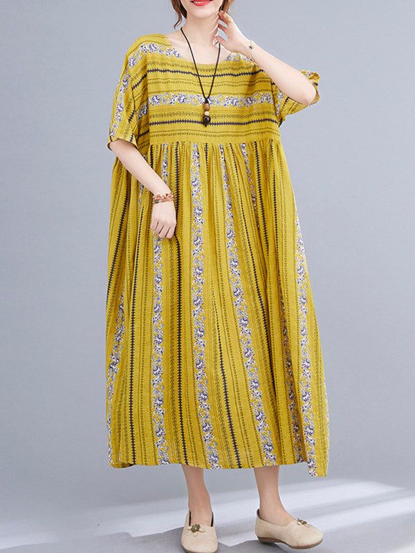 Sku CY-!89396 Material >70%Cotton Style Short Sleeves Feature Printed , Striped Neckline Round-neck Occasion Casual , Simple , Vintage Seasons Summer Type Midi Dresses Color YELLOW,BLUE Size FREE SIZE Please consult the size chart we provide for this item's measurements to help you decide which size to buy.Please note: There may be 1-3cm differ due to manual measurement.CMINCH Bust Hemline Length FREE SIZE 142 130 120 Casual Yellow A-line Dress, Yellow Relaxed Fit Dress For Summer, Yellow Relaxed Fit V-neck Dress, Yellow V-neck Relaxed Fit Dress, Yellow Shift Midi Dress For Spring, Yellow Shift Casual Dress, Casual Yellow Shift Dress, Casual Yellow Short Sleeve Dresses, Yellow Shift Dress Casual