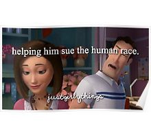 an animated image of a man and woman with the caption helping him sue the human race